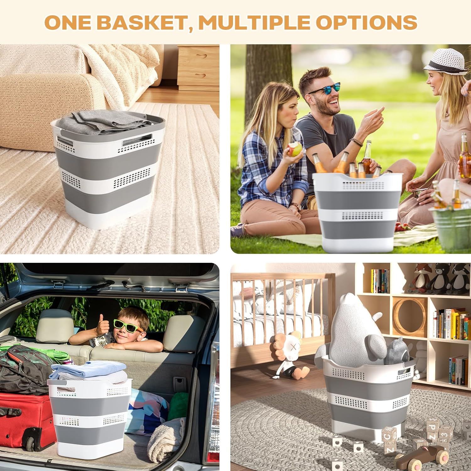OOAMBB Collapsible Laundry Basket - 43L (11.5 Gallon) Foldable Storage Container with Handles - Grey
