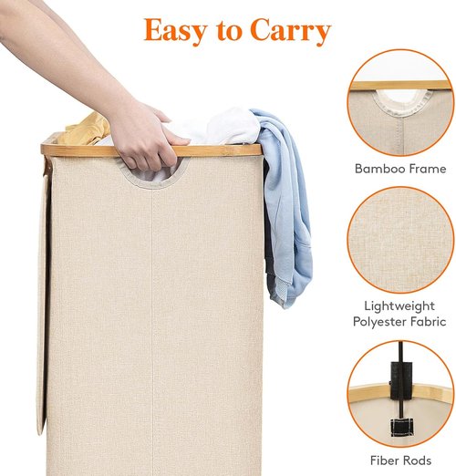 Lifewit 80L Laundry Basket - Foldable Clothes Hamper with Lid & Bamboo Handles | Beige