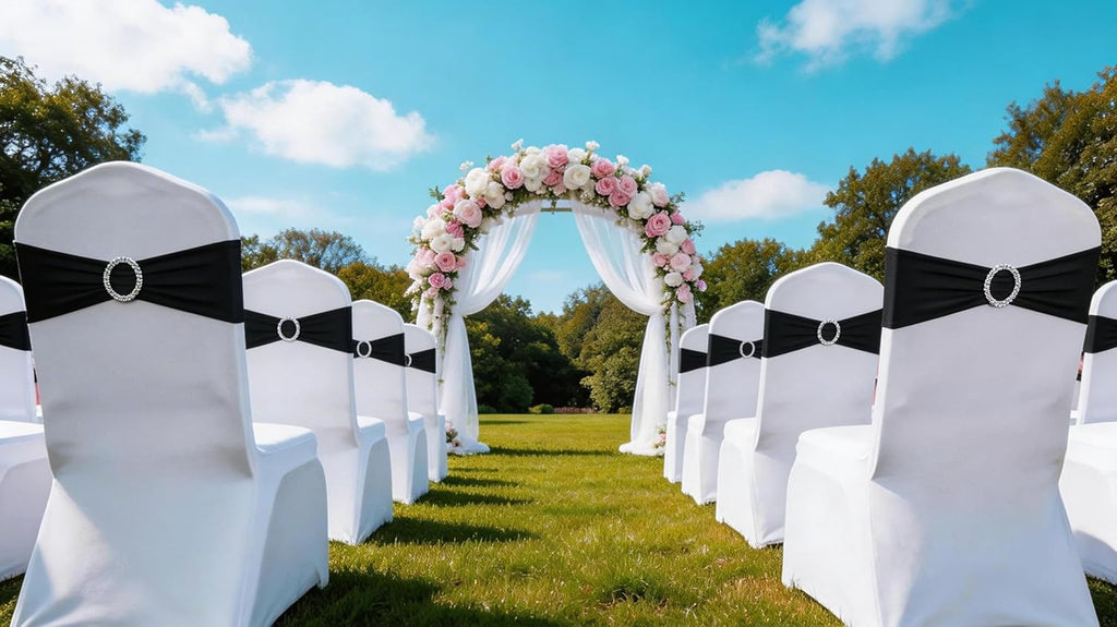 Skiennix 50-Pack Black Spandex Chair Sashes - Elegant Buckle Design for Weddings & Events