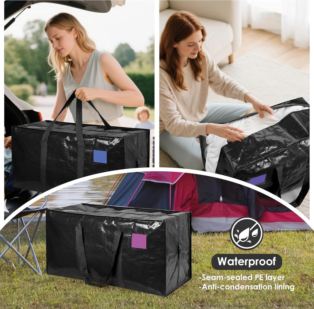 Skiennix Extra Large Heavy Duty Moving Bags - Reinforced Zipper & Wide Handles | Moisture-Resistant Storage Bins for Clothes, Travel & Home Organization - Black (6 Pack)
