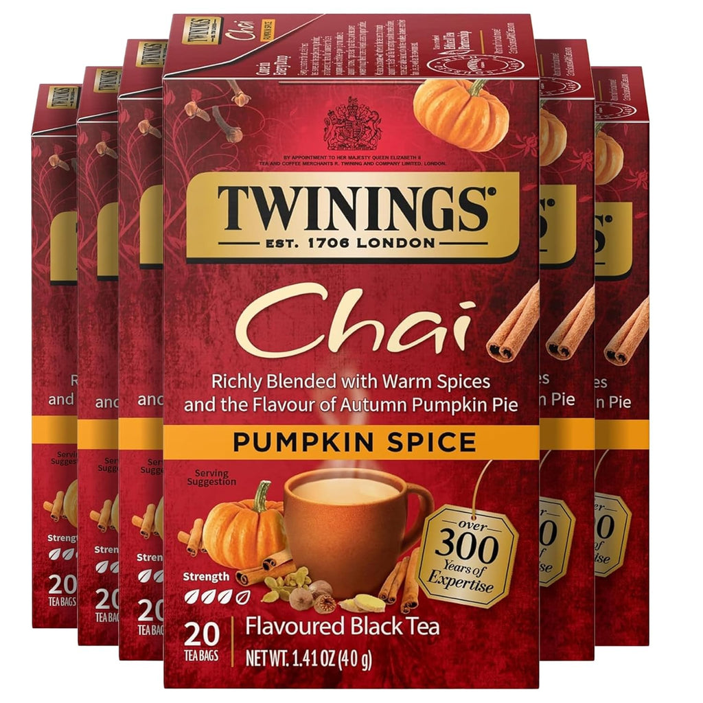 Twinings Pumpkin Spice Chai Black Tea - Warm & Aromatic, 20 Individually Wrapped Bags (Pack of 6)