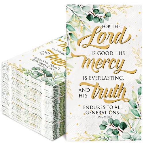 JarThenaAMCS 100 Pcs Greenery Christian Guest Napkins Eucalyptus Leaves Disposable Napkins Decorative Dinner Paper Hand Towels for Home Wedding Party Supplies Table Decor