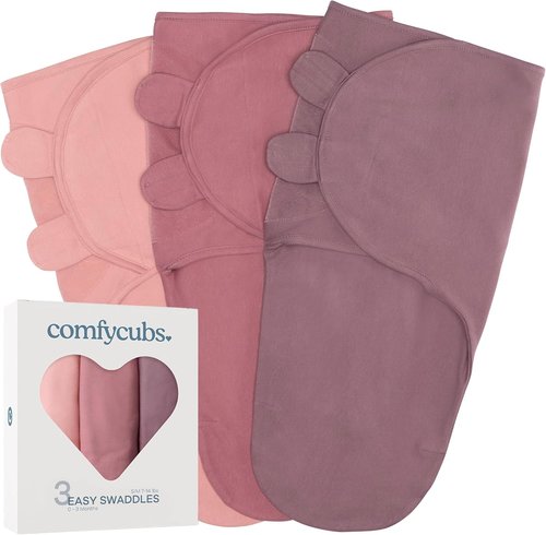 Comfy Cubs Swaddle Blanket Set - 100% Cotton Newborn Wraps for 0-3 Months | Breathable & Durable - Blush, Mauve & Mulberry