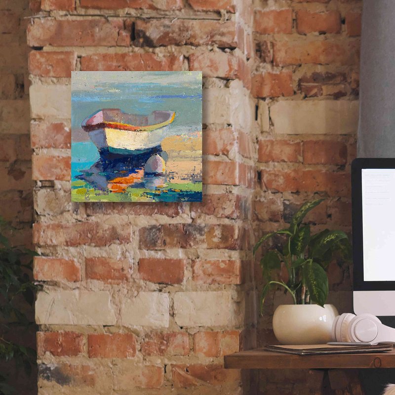 Epic Graffiti 'Bottle Green Boat' by Beth Forst, Giclee Canvas Wall Art, 12"x12"