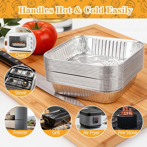 Heavy Duty 8x8 Aluminum Pans with Lids by [Brand Name] - 20 Pack Extra Deep Disposable Foil Trays for Cooking & Baking