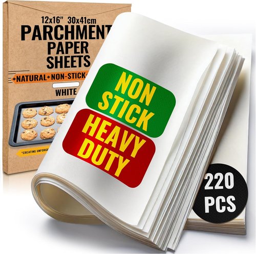 Baker's Signature Parchment Paper Sheets - 220 Pcs Heavy-Duty Non-Stick 12x16 In Size