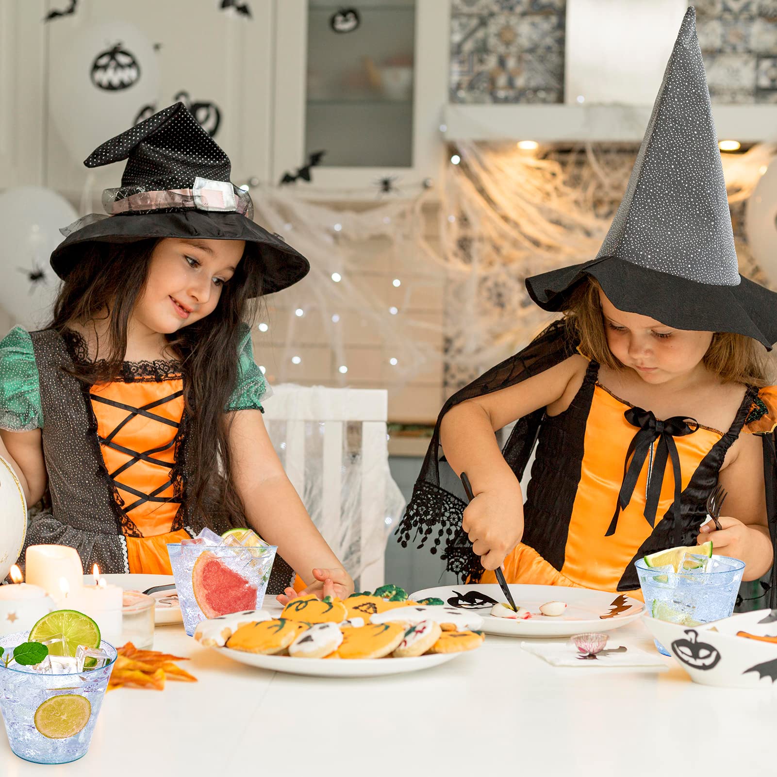 JOLLY CHEF 100 Pack 9 oz Blue Plastic Cups, Disposable Cups Tumblers, Elegant Blue Glitter Party Glasses for Wedding, Thanksgiving Day, Christmas Halloween