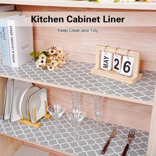 Drawer and Shelf Liner for Kitchen Cabinet,Non-Adhesive Cabinet Liner 18in x 10FT,Waterproof Shelf Paper Non-Slip Mats Cupboard Liners Contact Protect Dresser/Shelves/Table-Grey Lantern