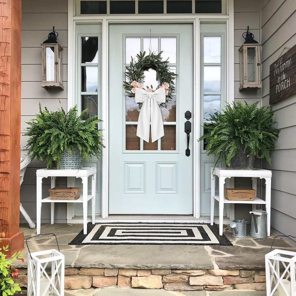 White Wreath Sash | 2 Pcs Linen Ribbon Bow for Front Door & Porch Garland Decor