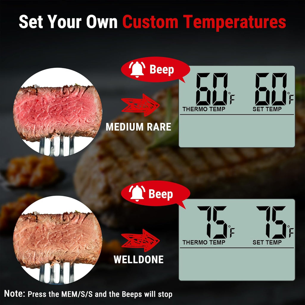 TempPro TP16 Large LCD Digital Meat Thermometer - Stainless Steel Probe for BBQ, Oven & Smoker