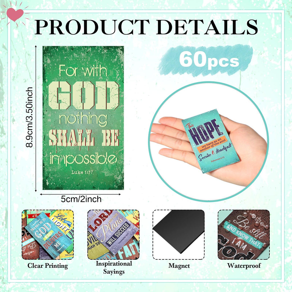 Blosssound 60 Pcs Inspirational Christian Magnets with Bible Verses Religious Refrigerator Magnet Motivational Quotes Fridge Scripture Positive Gifts for Home Office School Locker Decor(Retro)