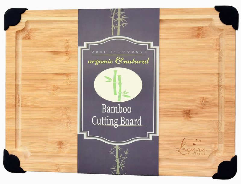 LACUNA BOUTIQUE Extra Large Non Slip Bamboo Cutting Board with Deep Juice Grooves- Wood Cutting Board for Kitchen Meal Prep & Serving Tray- Charcuterie Board & Chopping Butcher Block