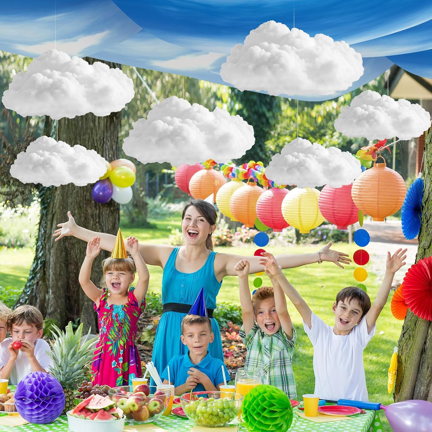VioraWhite 9 Pcs Blue Sky & White Cloud Ceiling Decor - 12x2 ft Fluorescent Light Covers & 3D Cloud Props