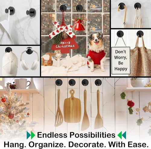Black Wreath Hanger by [Brand Name] - 22LB Strong Suction Cup Hook for Indoor/Outdoor Decor