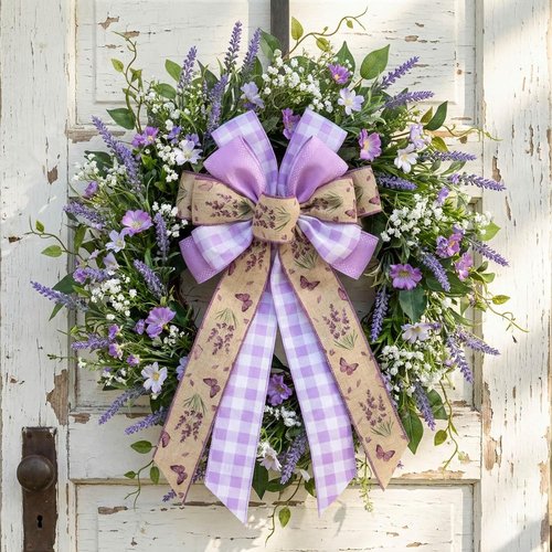 Lavender Butterfly Wreath - 21 Inch Large Purple Burlap Ribbon for Rustic Front Door Decor