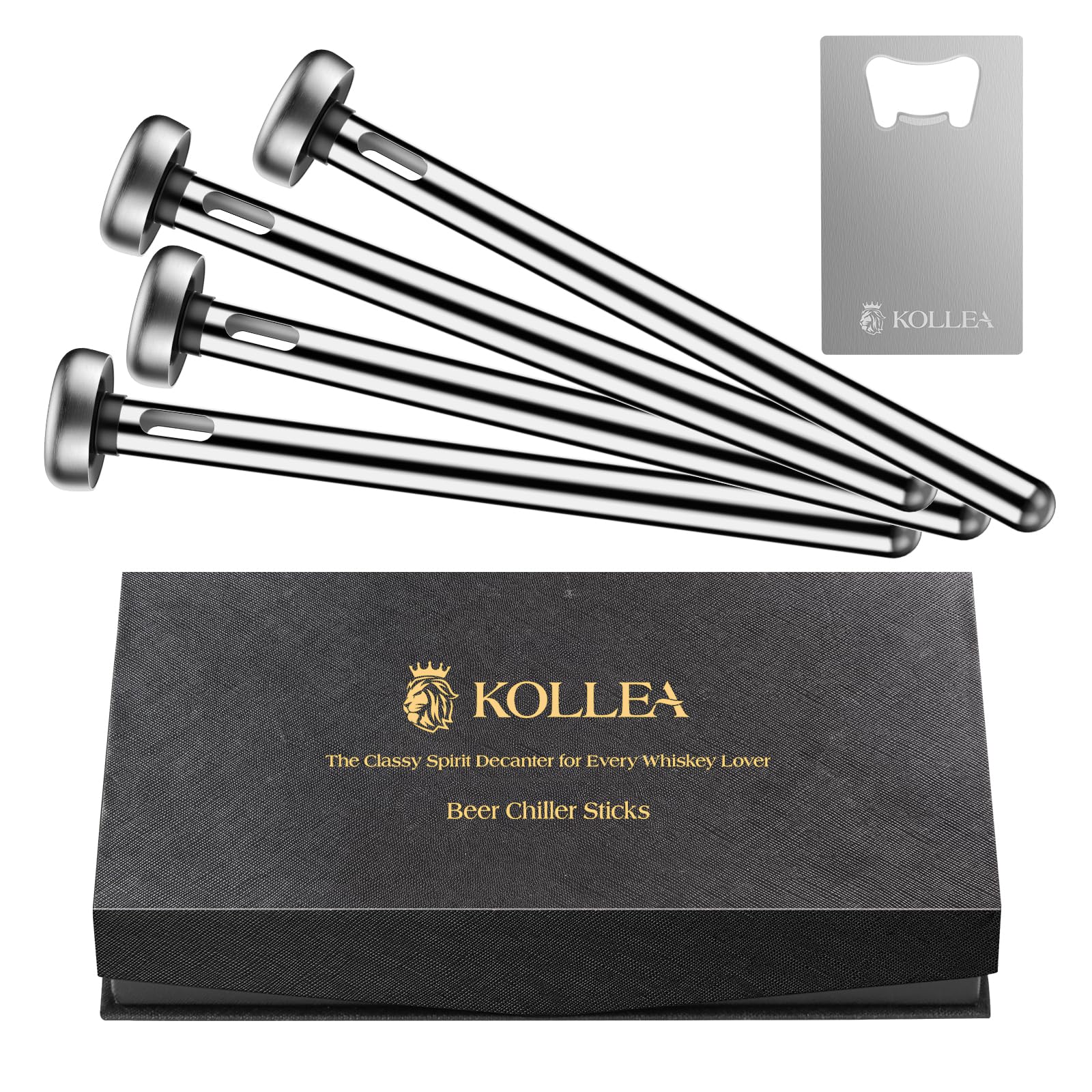 Kollea 4-Pack Beer Chiller Stick for Bottles, Wine Chiller, 3-in-1 Stainless Steel Wine Bottle Cooler Stick, Unique Father’s Day Beer Gifts for Men, Birthday, Melts Slowly to Retain Drinks Full Flavor