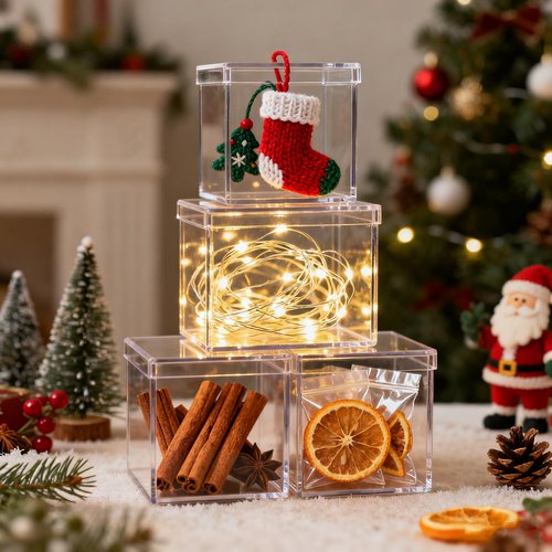 LOVPLAY Acrylic Box Clear Display Box with Lid 48 Pack Acrylic Square Cube Candy Container Small Plastic Storage for Candy Pill and Tiny Jewelry