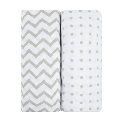 Bassinet Sheet Set 2 Pack - Baby Bassinet Sheets with 100% Jersey Cotton - Bassinet Sheets for Baby Girl and Boy, Newborn Essentials (Grey Chevron and Polka Dot)