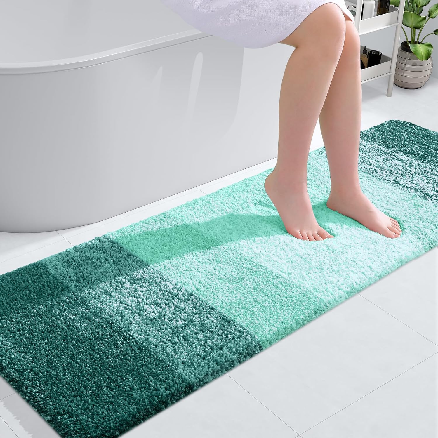OLANLY Bathroom Runner Rug - Extra Soft Microfiber Mat with Rubber Backing | 59x20 Inches, Quick Dry, Blackish Green