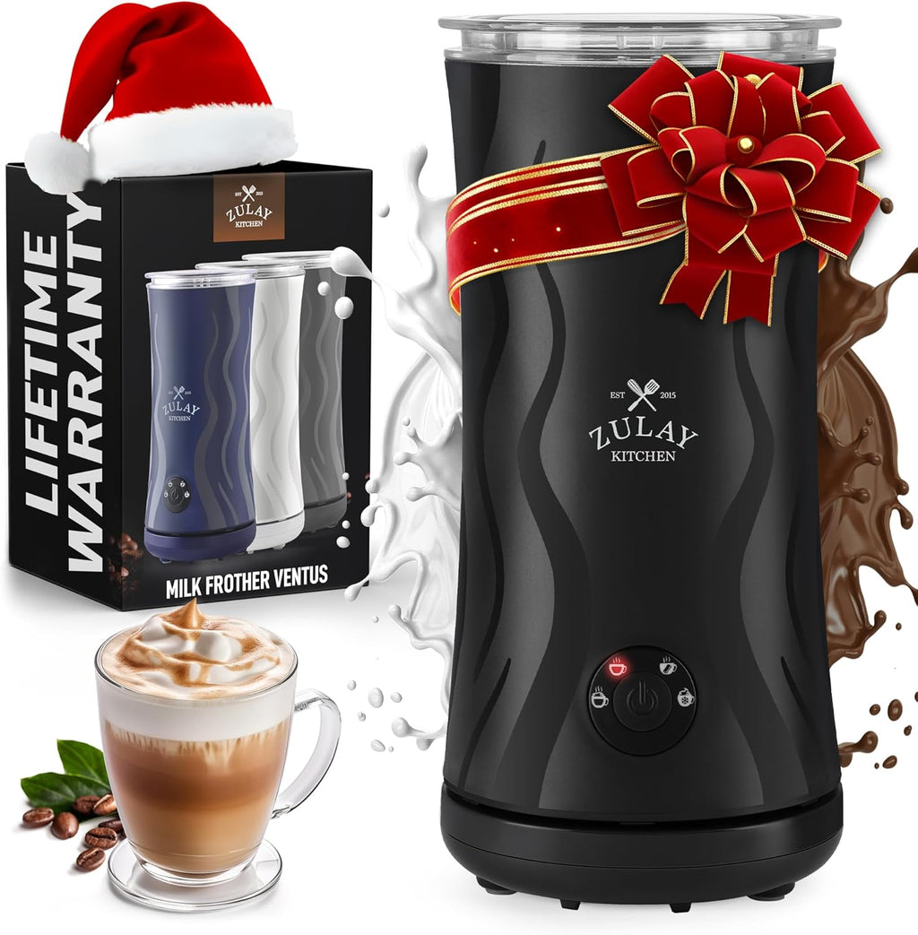 Zulay 4-in-1 Milk Frother & Steamer - Automatic Hot/Cold Foam Maker with Auto Shut Off - Black