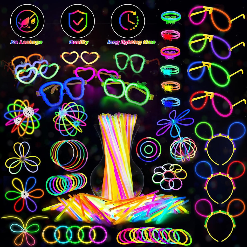 SHQDD Glow in the Dark Party Supplies - 100 Neon Glow Sticks & 56 LED Light Up Toys for Kids & Adults