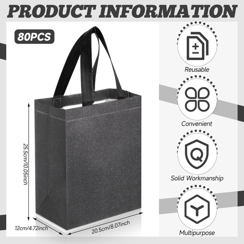 Eccliy 80 Pcs Reusable Gift Bags Set Glossy Grocery Gift Tote with Handle for Wedding, Mothers Day, Spring Event, Graduation(10 x 8 x 4.7 Inch,Dark Grey)