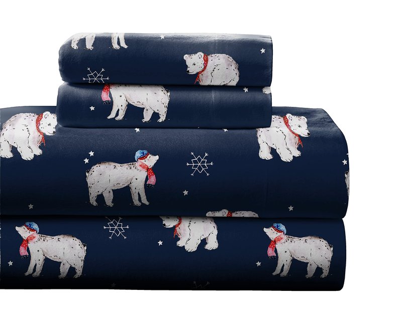 Pointehaven 180 GSM 100% Cotton Flannel Sheet Set - Queen, Snow Bear - Warm & Cozy - Pre-Shrunk -Deep Pockets - Elastic All Around-Comfy Double Brushed