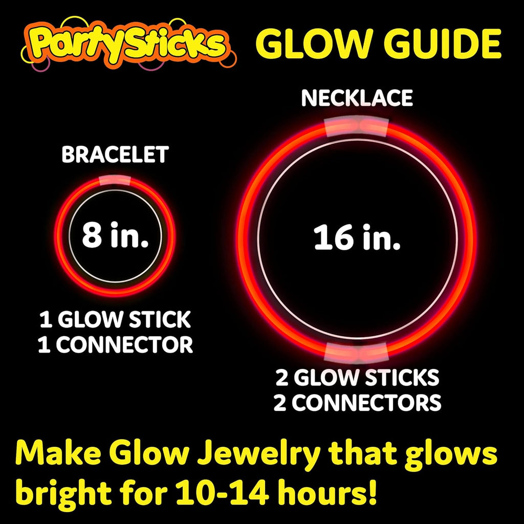 PartySticks Red Glow Sticks - 100 Pack | 8 Inch Glow in The Dark Light-Up Party Favors & Decorations