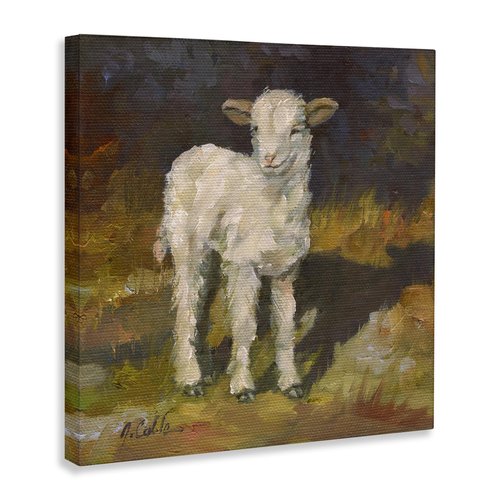 Stupell Industries Soft and Sweet Baby Lamb and Shadow Oil Painting Canvas Wall Art, 30 x 30, Multi-Color