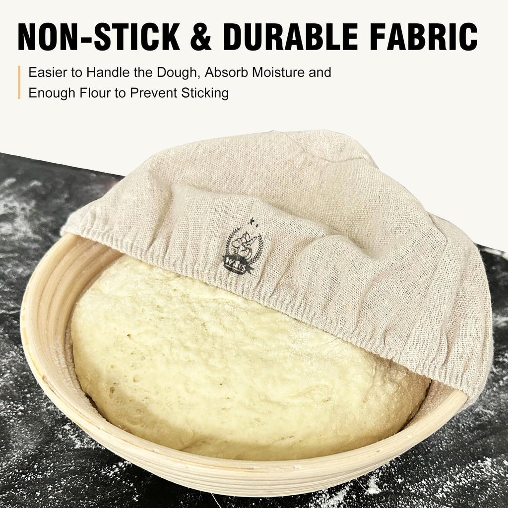 WALFOS Bread Basket Liner Cloth - 9 Inch Round Proofing Basket Cover for Baking Dough