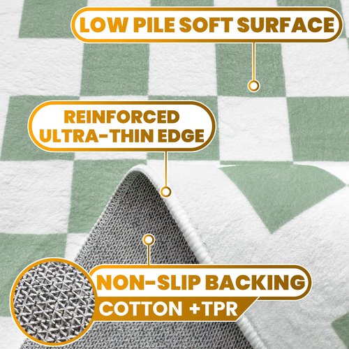 JROSING Washable Checkered Rug, 5x7 Sage Green Checkerboard Modern Foldable Large Area Rugs for Living Room, Low Pile Ultra-Thin Non-Slip Indoor Doormat Carpet for Playroom Classroom Office Bedroom