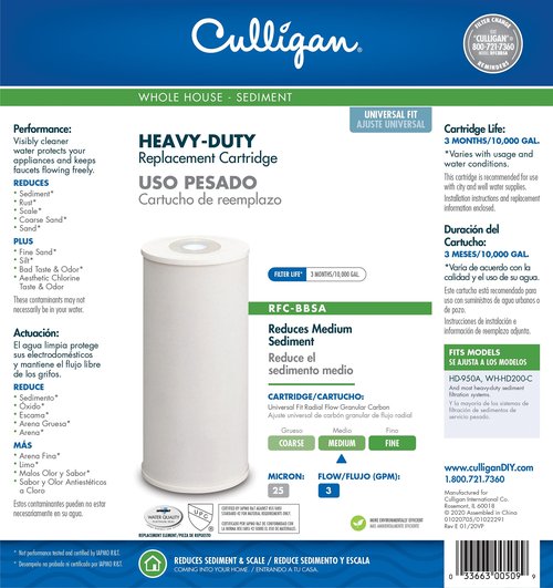 Culligan RFC-BBSA 25 Micron Whole House Water Filter for Sediment, 10" x 4.5" Compatible Replacement for FXHTC, W50PEHD, GXWH40L, GXWH35F, GNWH38S, WFHD13001 (Pack of 2)