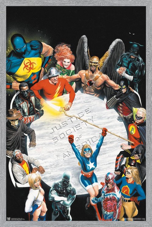 DC Comics The Justice Society of America - Table Meeting Wall Poster, 22.4L" x 14.7W", Gray Framed Version