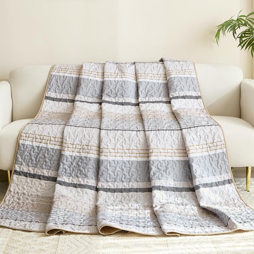 Dintszyayue Quilt Queen Size Khaki Grey, 3 Pieces Boho Striped Bedspread Bedding for Queen Size Bed, Soft Lightweight Microfiber Bohemian Coverlet Set for All Season Quilts with 2 Pillowcases