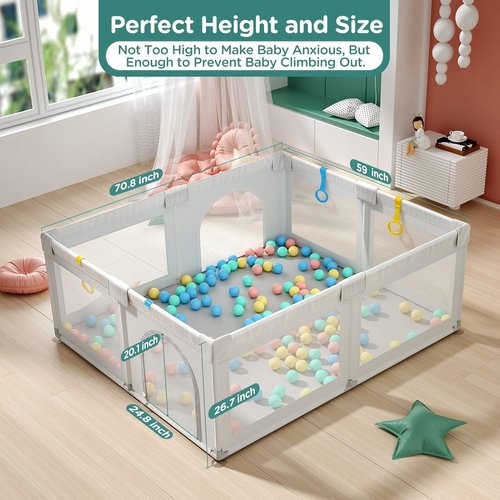 Cherrysea Baby Playpen - Large Anti-Fall Safety Play Center with Gate & 30 Ocean Balls | Toddler Play Area