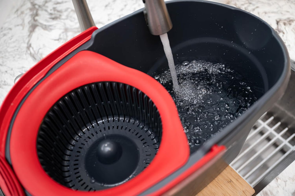 O-Cedar EasyWring Microfiber Spin Mop & Bucket Cleaning System - Includes 2 Extra Refills, Red/Gray