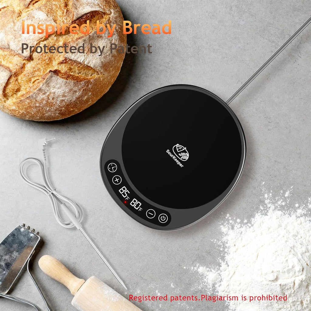 SourKeeper 2-in-1 Sourdough Starter Warmer Pro - 2026 Upgrade with Temp Probe & 24H Timer, Black