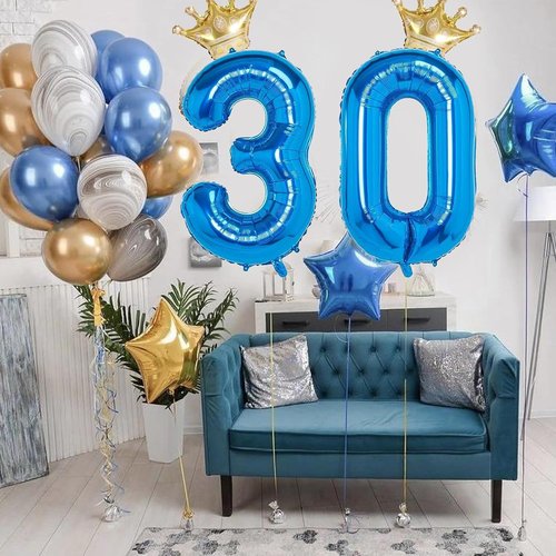 10 Number Balloon - Blue 40-Inch Big Foil Crown Helium Balloon for 10th Birthday Party Decorations