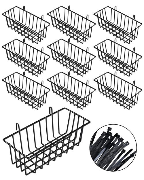 SEMPOMA 10 PCS Black Wire Baskets, No Drilling, Hanging Wire Basket for Wall Grid Panel Organizing, Grid Wall Accessory