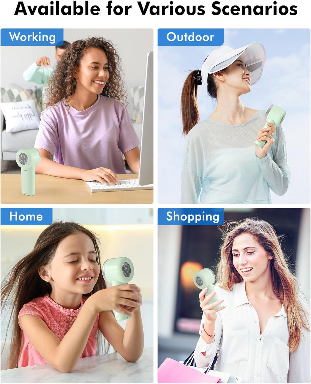 WHATOOK Portable Handheld Mini Fan - High-Speed Cooling with 10-Hour Battery Life | USB Rechargeable, Green