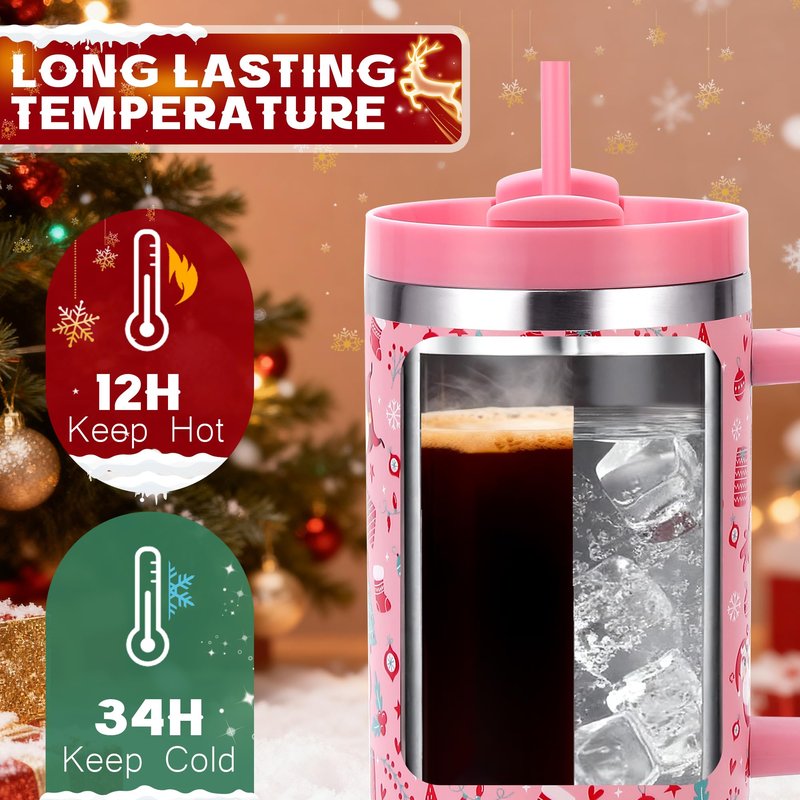 40 oz Tumbler with Handle and Straw, 2 in 1 Lid, Vacuum Insulated Stainless Steel Double Wall Water Bottle Travel Mug - Holiday Gifts for Women Men - Owl