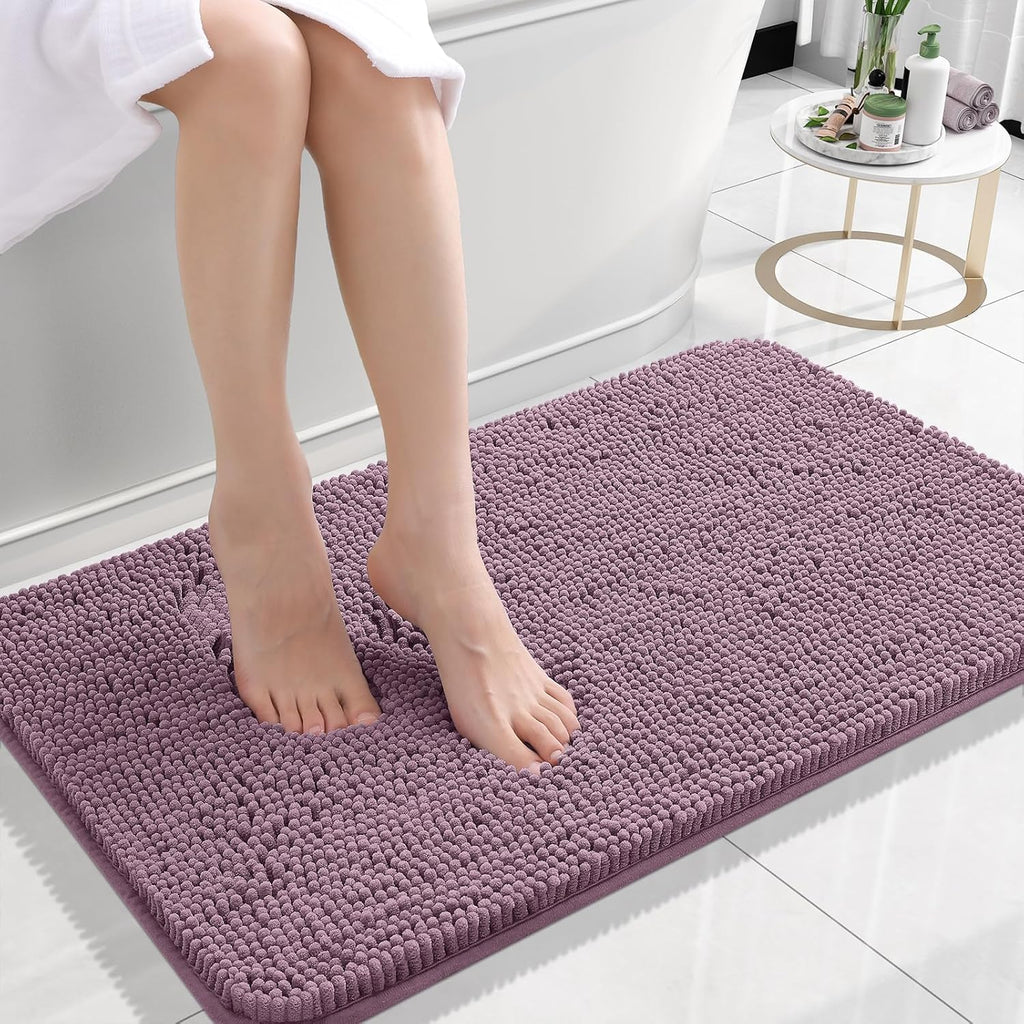 OLANLY Small Bathroom Rugs - Extra Soft Chenille Bath Mats | Quick Dry, Machine Washable, Deep Plum 24x16