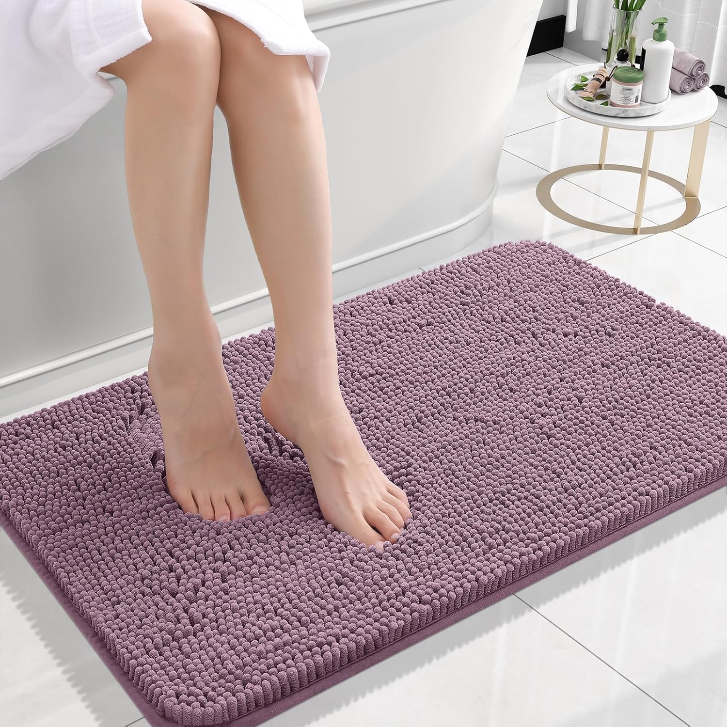 OLANLY Small Bathroom Rugs - Extra Soft Chenille Bath Mats | Quick Dry, Machine Washable, Deep Plum 24x16