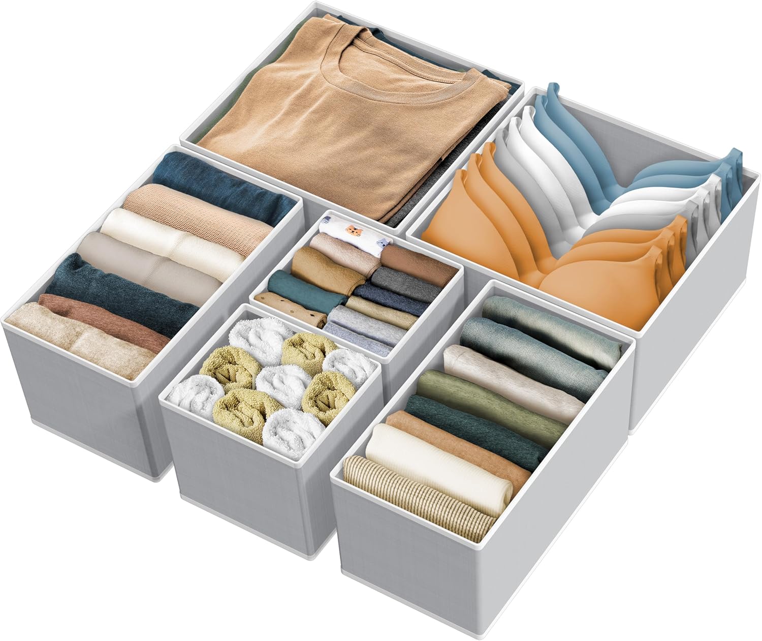 Simple Houseware Underwear Drawer Organizer - Set of 6 for Lingerie, Bras, and Socks | Gray