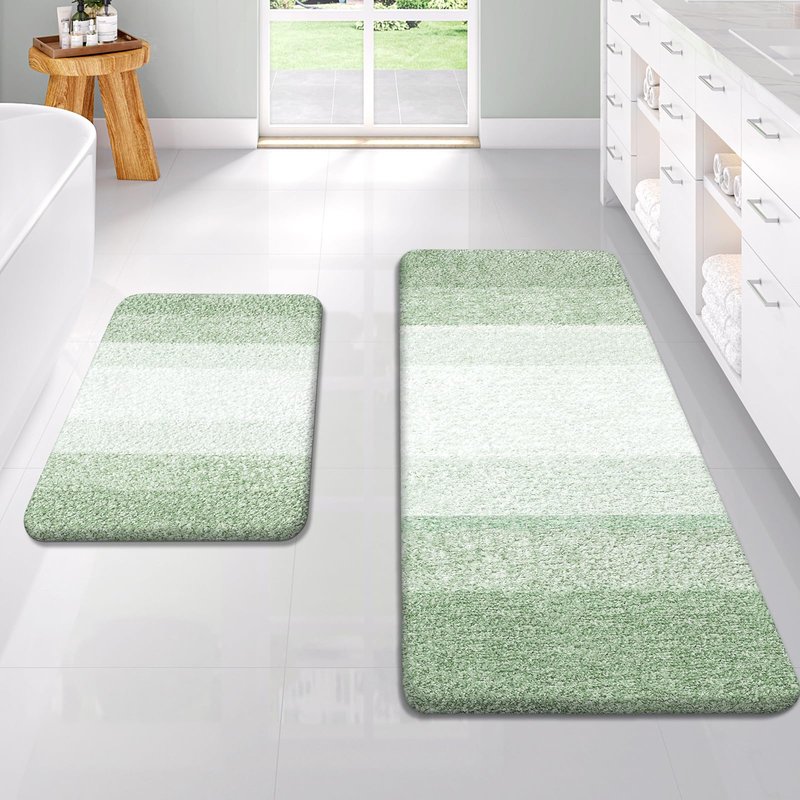 OLANLY Bathroom Rug Set 2 Piece, Soft Absorbent Microfiber Bath Rug Set, Non-Slip, Machine Wash Dry, Plush Shaggy Bath Mats for Bathroom (47"x20"+24"x16", Sage Green)