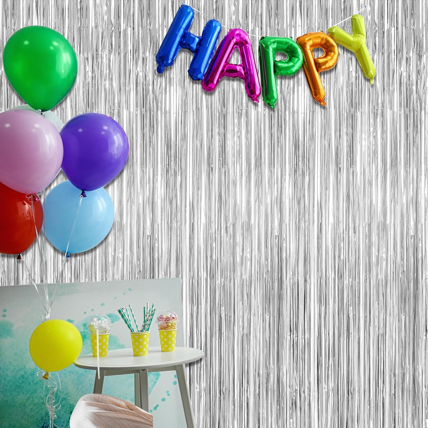 Skiennix Tinsel Backdrop - 2 Pack Silver Fringe Curtains for Birthday Party Decorations | 3.28 FT x 7.05 FT