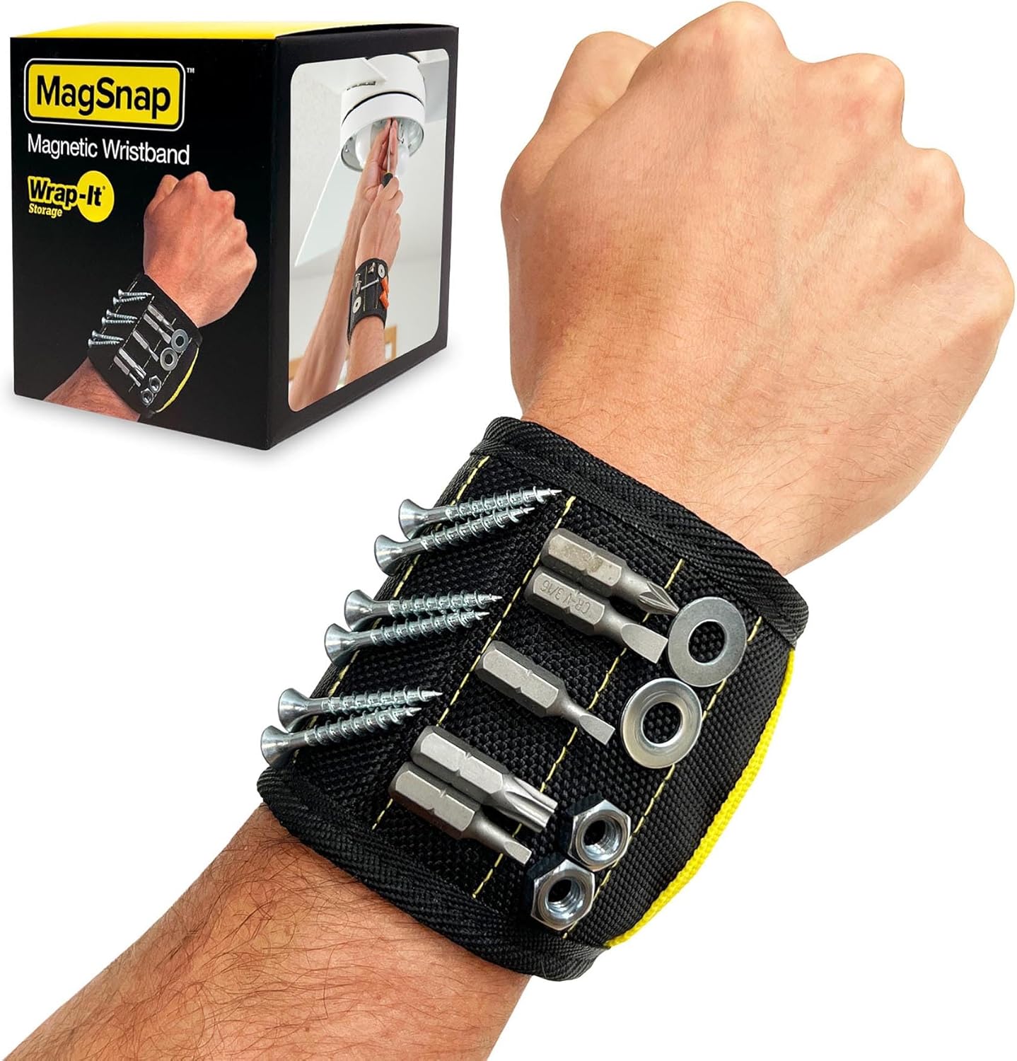 Wrap-It Storage MagSnap Magnetic Wristband - Black Tool Belt & Screw Holder - Perfect Gift for Dad
