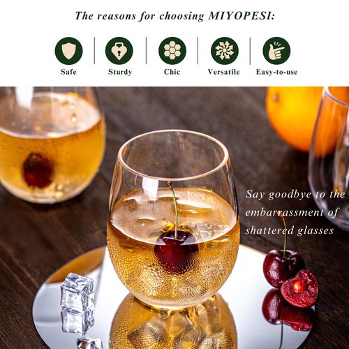 MIYOPESI 18oz Clear Stemless Wines Cups (Set of 6), Shatter-Proof Acrylic Glasses Drinkware, Reusable Plastic Bar Glasses, BPA-Free, Dishwasher-Safe