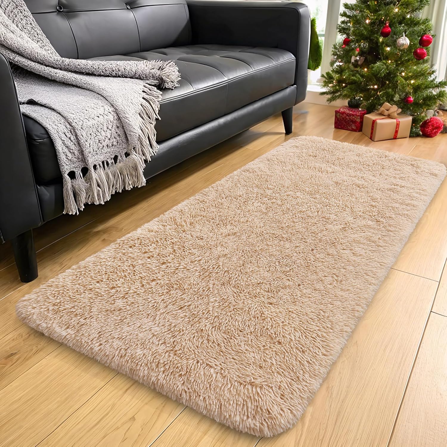 OLANLY Runner Rugs 2x8 - Soft, Machine Washable Shaggy Carpet for Bedroom & Hallway | Beige Aesthetic Decor