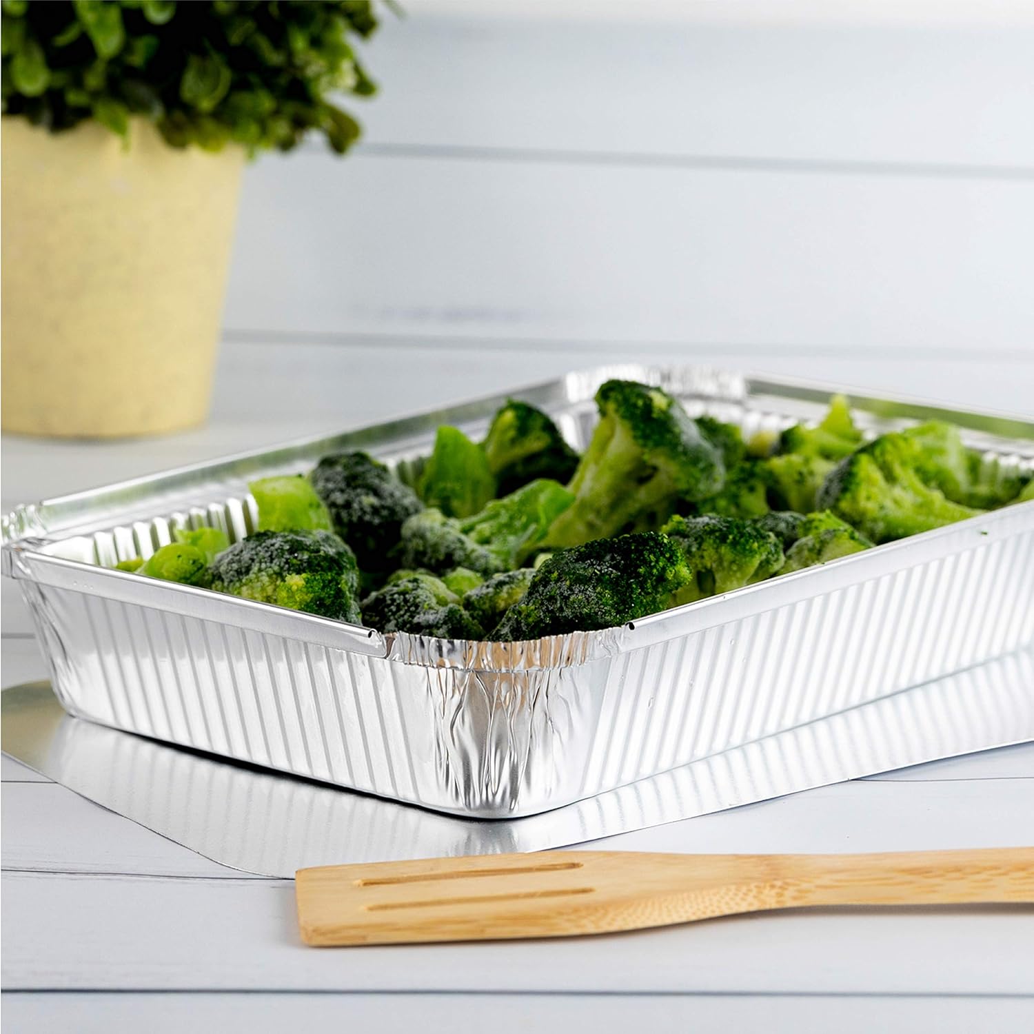 PLASTICPRO Disposable Aluminum Baking Pans - 4 LB Oblong Foil Containers with Cardboard Lids | 12'' x 8'' x 2'' - Ideal for Brownies, Bread, or Lunchboxes, Pack of 5